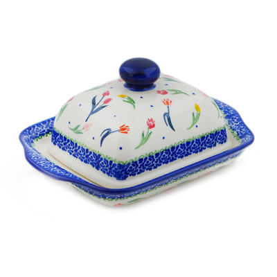 Polish Pottery Butter Dish 8&quot; Tulip Meadow