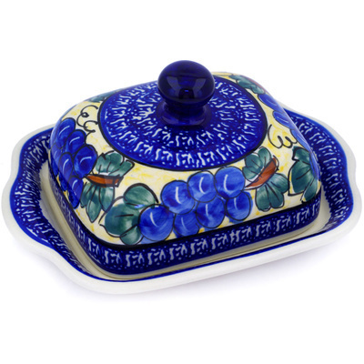 Polish Pottery Butter Dish 8&quot; Tuscan Grapes