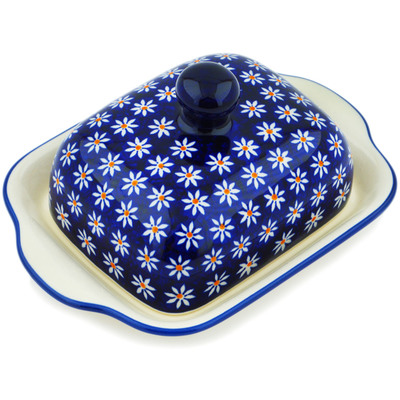 Polish Pottery Butter Dish 8&quot; Water Daisy