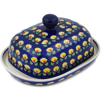 Polish Pottery Butter Dish 8&quot; Waterlily