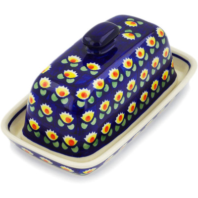 Polish Pottery Butter Dish 8&quot; Waterlily