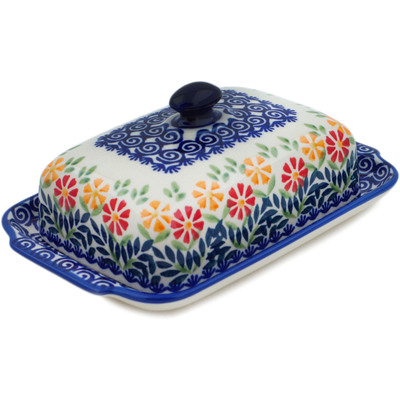 Polish Pottery Butter Dish 8&quot; Wave Of Flowers