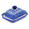 Polish Pottery Butter Dish 8&quot; Winter Blue