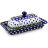 Polish Pottery Butter Dish 9&quot; Blue Tulip Peacock