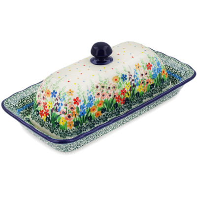 Polish Pottery Butter Dish 9&quot; Colors Of The Wind UNIKAT