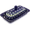 Polish Pottery Butter Dish 9&quot; Peacock Leaves