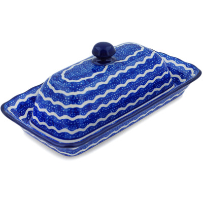 Polish Pottery Butter Dish 9&quot; Totally Wavy