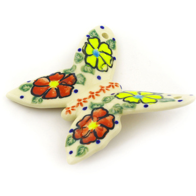 Polish Pottery Butterfly Figurine 4&quot; Primary Poppies UNIKAT