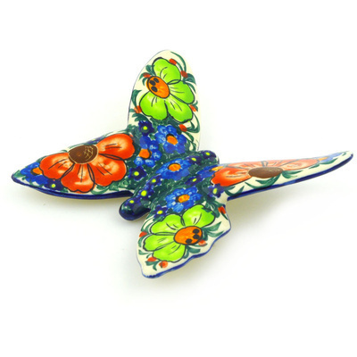 Polish Pottery Butterfly Figurine 5&quot; Summertime Blues UNIKAT