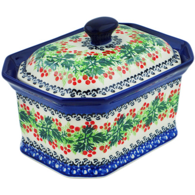 Polish Pottery Cake Box 6&quot; Blooming Rowan