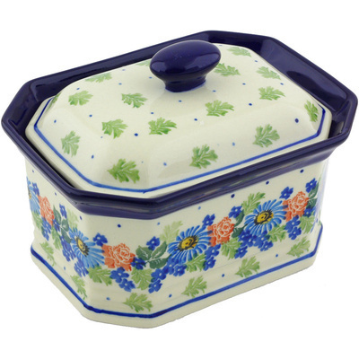 Polish Pottery Cake Box 6&quot; Countryside Floral Bloom
