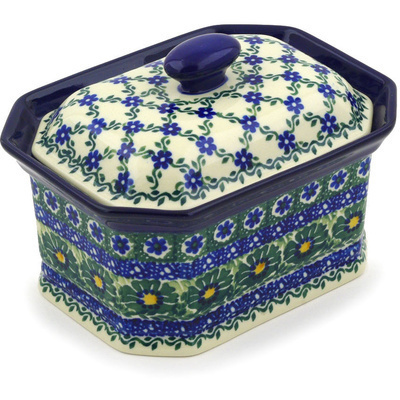 Polish Pottery Cake Box 6&quot; Emerald Field UNIKAT