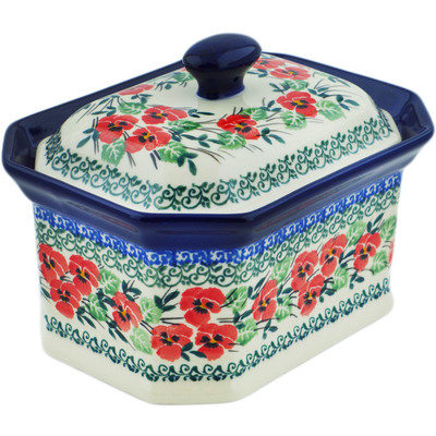 Polish Pottery Cake Box 6&quot; Red Pansy