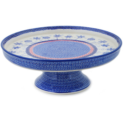 Polish Pottery Cake Stand 10&quot; Winter Sights UNIKAT