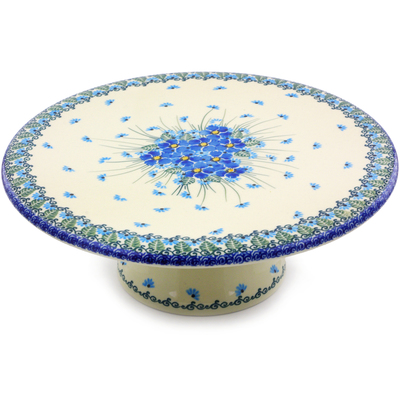 Polish Pottery Cake Stand 11&quot; Forget Me Not UNIKAT