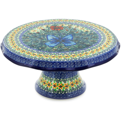Polish Pottery Cake Stand 12&quot; Butterfly Holly UNIKAT