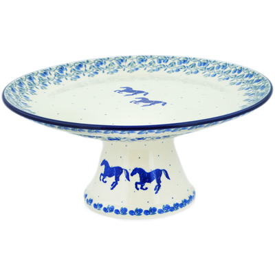 Polish Pottery Cake Stand 12&quot; Horse Gallop