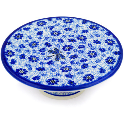 Polish Pottery Cake Stand 8&quot; Misty Dragonfly