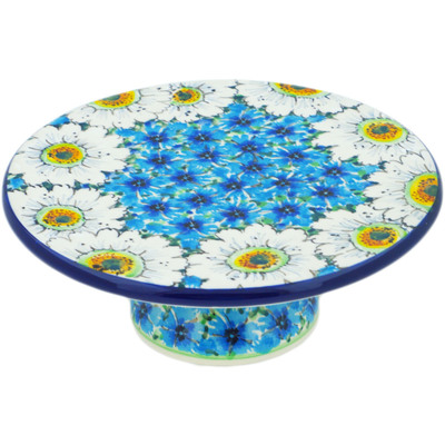 Polish Pottery Cake Stand 8&quot; Pansies And Daisies UNIKAT