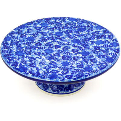 Polish Pottery Cake Stand 8&quot; Sapphire Garden