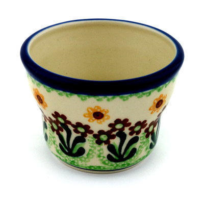 Polish Pottery Candle Holder 3&quot; Brown Daisy Dance