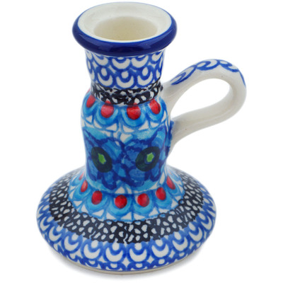 Polish Pottery Candle Holder 4&quot; Blueberry Flowers UNIKAT