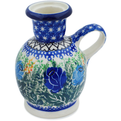 Polish Pottery Candle Holder 4&quot; Brilliant Blue Rose UNIKAT