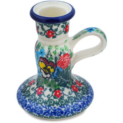 Polish Pottery Candle Holder 4&quot; Country Bouquet UNIKAT