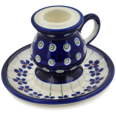 Polish Pottery Candle Holder 4&quot; Flowering Peacock