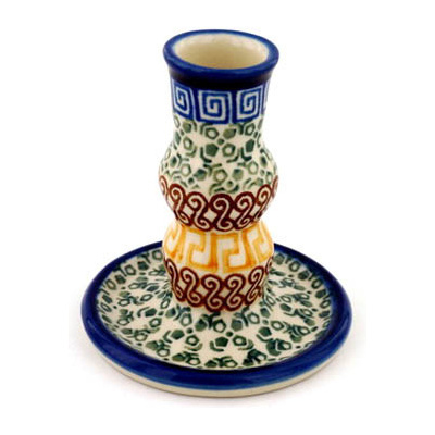 Polish Pottery Candle Holder 4&quot; Grecian Sea