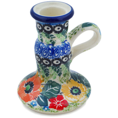 Polish Pottery Candle Holder 4&quot; Iris Meadow UNIKAT