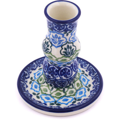 Polish Pottery Candle Holder 4&quot; Ocean Tulips