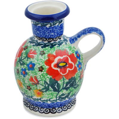 Polish Pottery Candle Holder 4&quot; Red Poppies UNIKAT