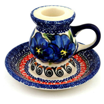 Polish Pottery Candle Holder 4&quot; Regal Bouquet UNIKAT