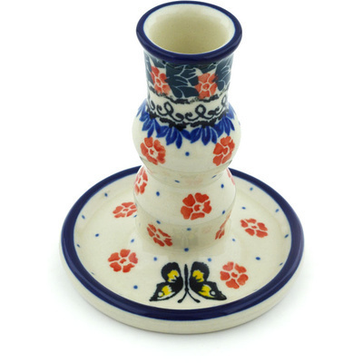 Polish Pottery Candle Holder 4&quot; Spring Butterfly