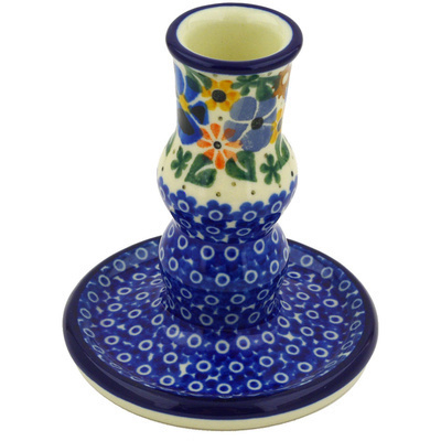 Polish Pottery Candle Holder 4&quot; Spring Garden UNIKAT