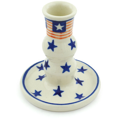 Polish Pottery Candle Holder 4&quot; Stars And Stripes