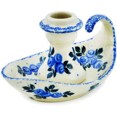 Polish Pottery Candle Holder 5&quot; Blue Berry Special UNIKAT