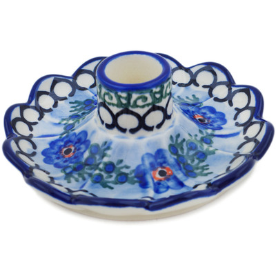 Polish Pottery Candle Holder 5&quot; Blue Delight UNIKAT