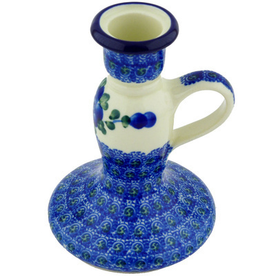 Polish Pottery Candle Holder 5&quot; Blue Poppies