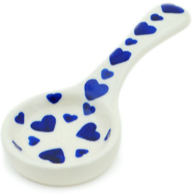 Polish Pottery Candle Holder 5&quot; Blue Valentine Hearts