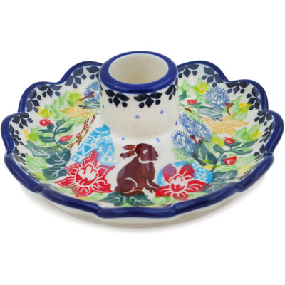 Polish Pottery Candle Holder 5&quot; Chocolate Bunny UNIKAT