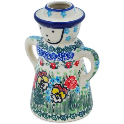 Polish Pottery Candle Holder 5&quot; Country Bouquet UNIKAT