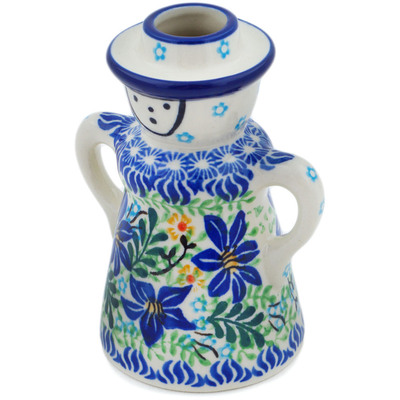 Polish Pottery Candle Holder 5&quot; Midnight Lilies UNIKAT