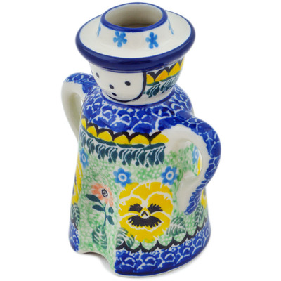 Polish Pottery Candle Holder 5&quot; Pansies Field UNIKAT