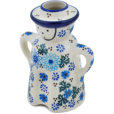 Polish Pottery Candle Holder 5&quot; Soft Starry Flowers UNIKAT