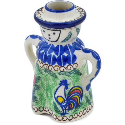 Polish Pottery Candle Holder 5&quot; Summer Rooster UNIKAT