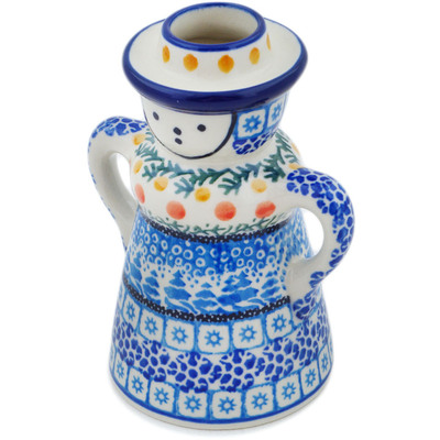 Polish Pottery Candle Holder 5&quot; Winter Forest UNIKAT