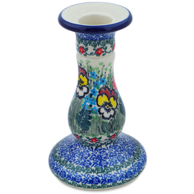 Polish Pottery Candle Holder 6&quot; Country Bouquet UNIKAT