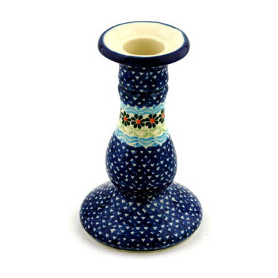 Polish Pottery Candle Holder 6&quot; Daisies By The Sea